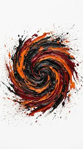 Abstract Swirl of Thick Black Red and Orange Impasto Paint