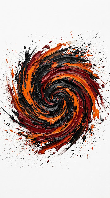 Abstract Swirl of Thick Black Red and Orange Impasto Paint - Free mobile Wallpaper