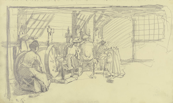 Interieur und Arbeiter der Großen Spinnerei von Edam ca 1894