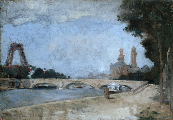 La Tour Eiffel en construction vue du quai de la Conférence 1888