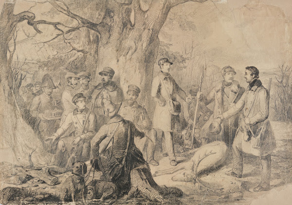 Grand ducal hunting party with shot deer preparatory sketch before 1842
