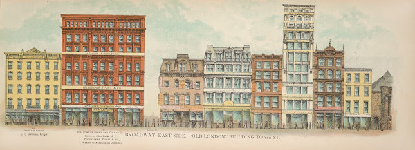 Broadway East Side Old London building to 8th St 1899