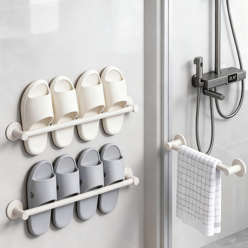 Wandmontiertes Badezimmer-Pantoffelregal ohne Bohren