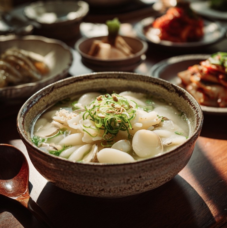 완성된 굴떡국이 담긴 그릇