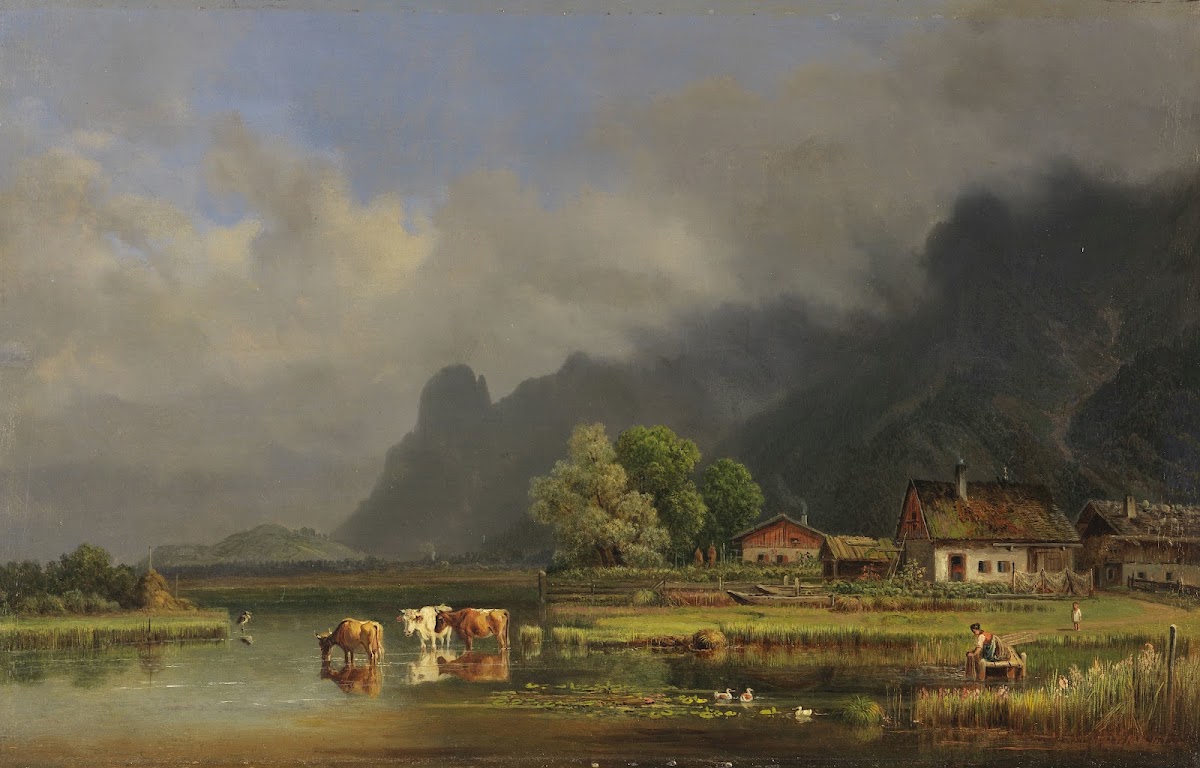 Der Kochelsee mit den Häusern von Schlehdorf 1863 1867