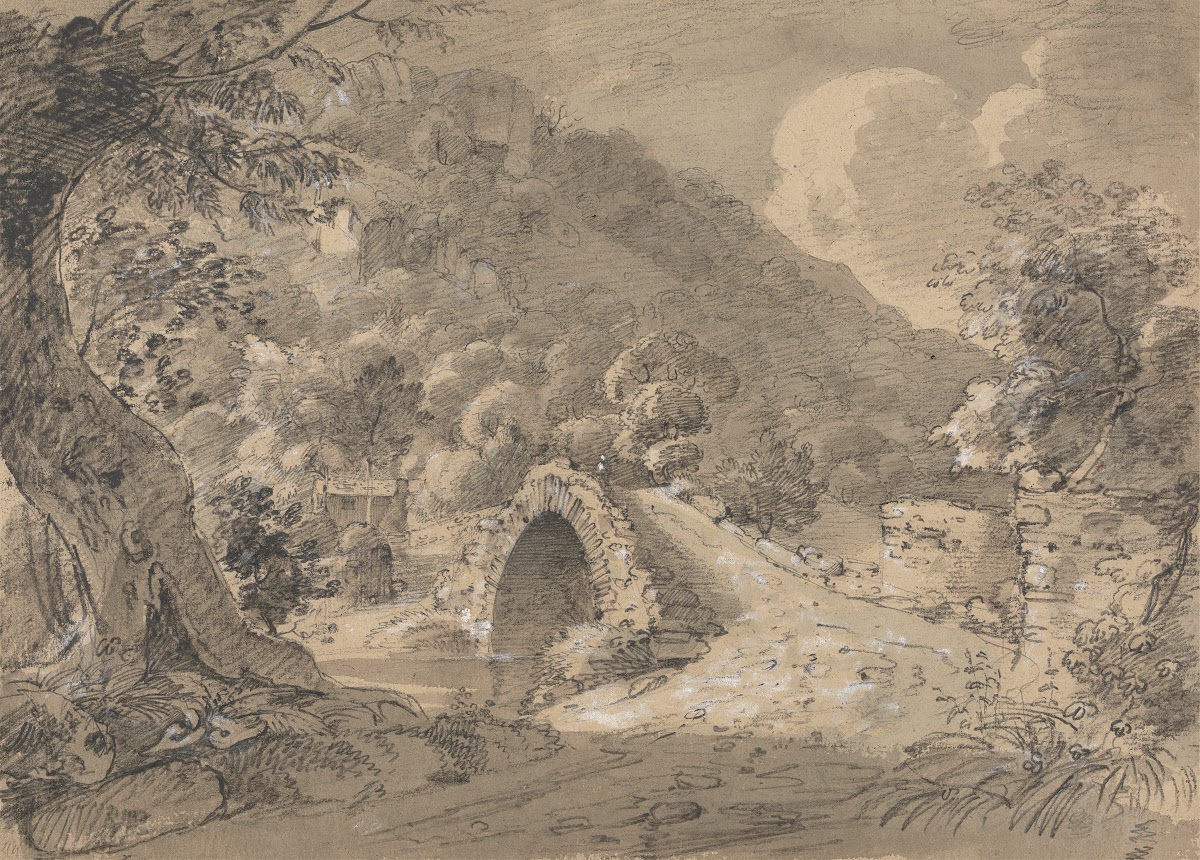 Mountainous Landscape with a Bridge and House ca 1816
