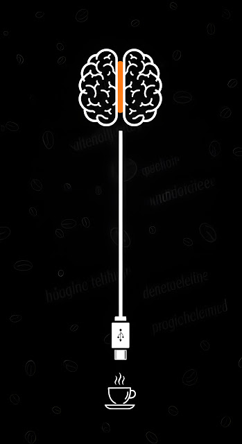 Abstract Graphic Illustration of a Brain Charging via USB-C Coffee Connector on Black - Free mobile Wallpaper