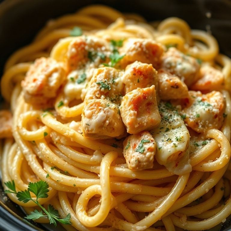 Slow Cooker Garlic Parmesan Chicken Pasta Recipe: Easy Comfort in One Pot finished