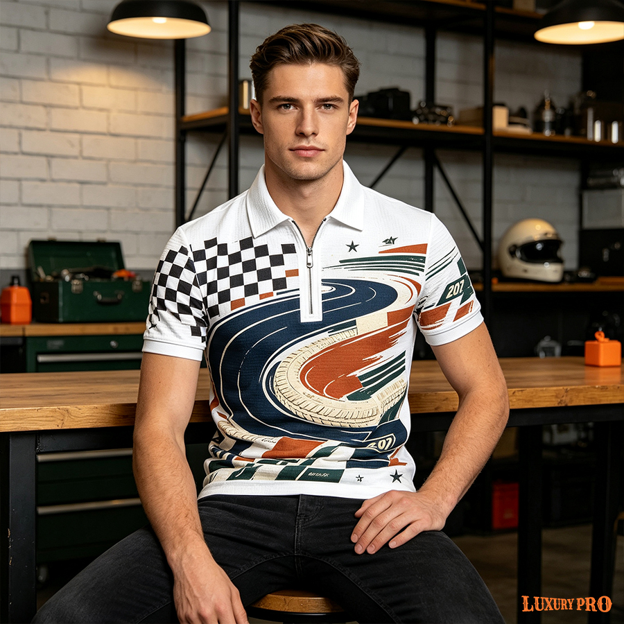 AOP MEG Waffle Zip Polo