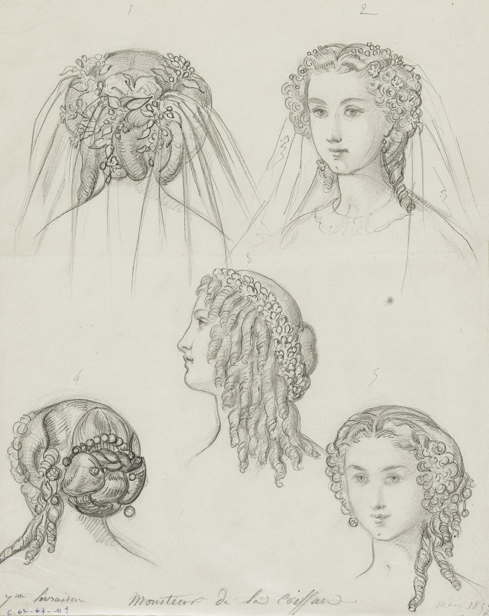 Ensemble de 5 coifures et coiffes 1859