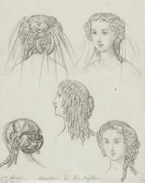 Ensemble de 5 coifures et coiffes 1859