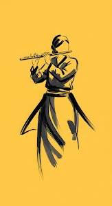 Minimalist Ink Brush Flute Player Illustration
