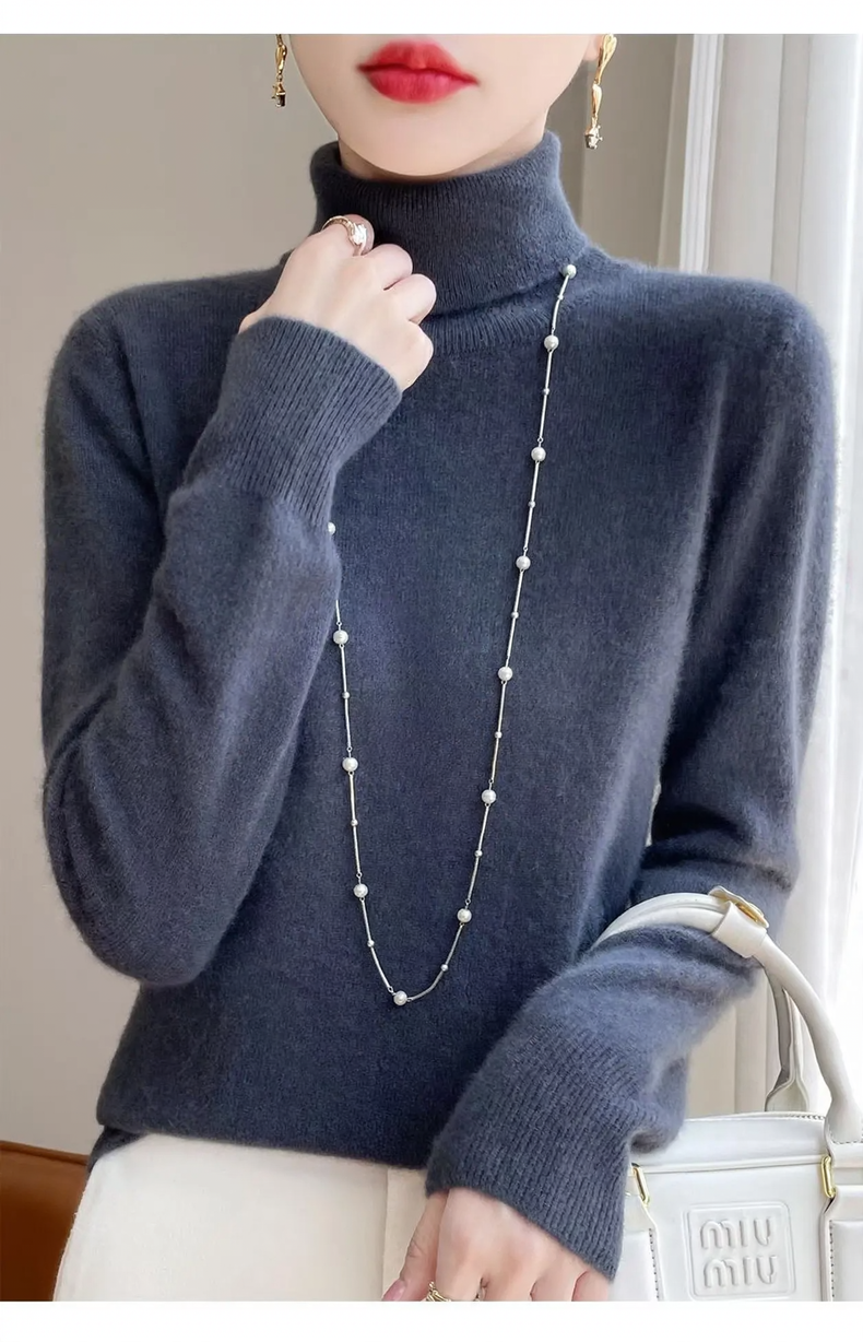 Women's high-neck wool sweater, fine knit