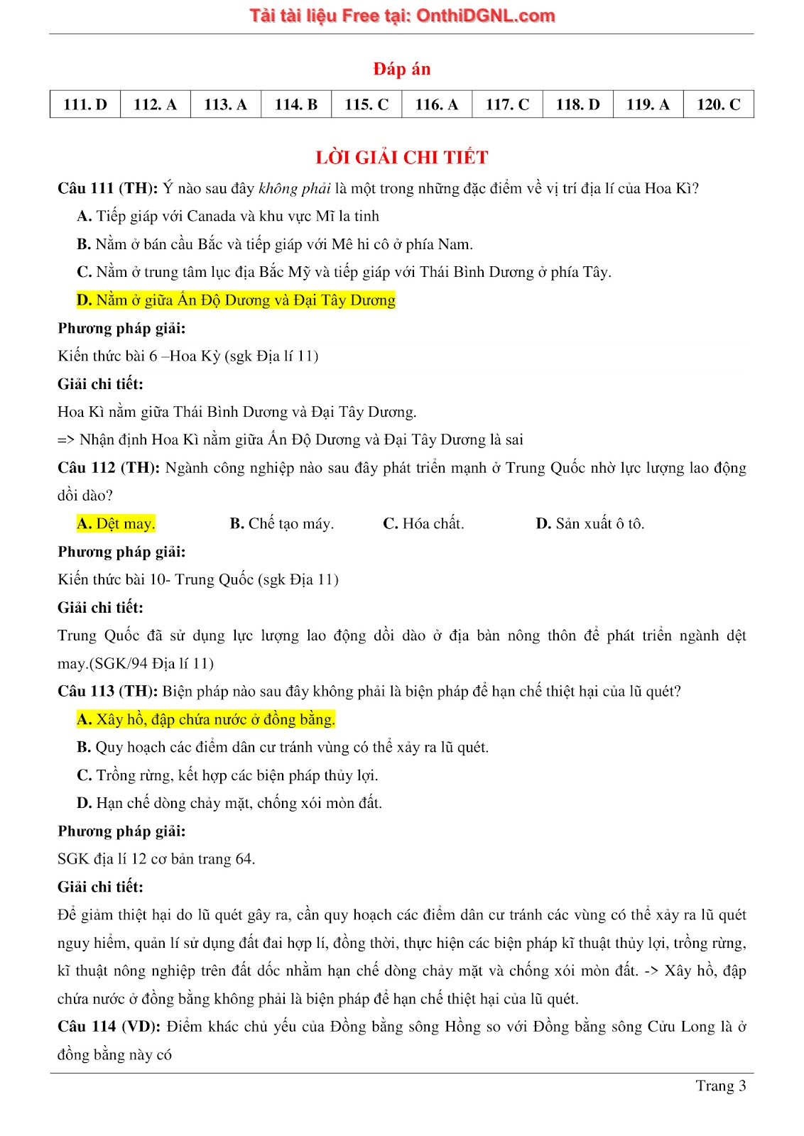 150bài tập môn Địa Lý - Ôn thi ĐGNL ĐHQG TP hà nội Phần 11