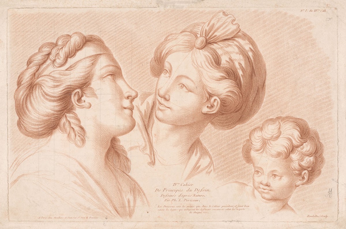 Two womens heads and a childs head 1749 1849