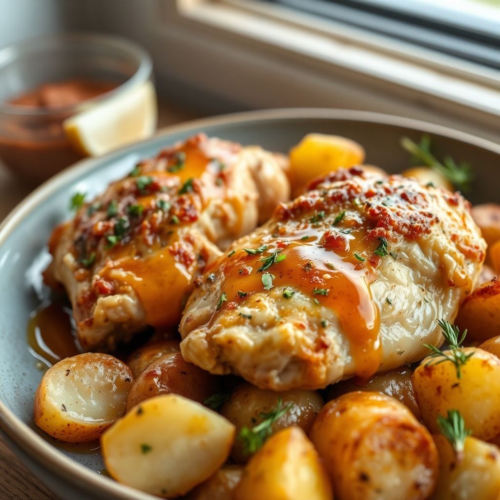 Garlic Parmesan Chicken Thighs and Potatoes – Easy One-Pan Weeknight Dinner finished