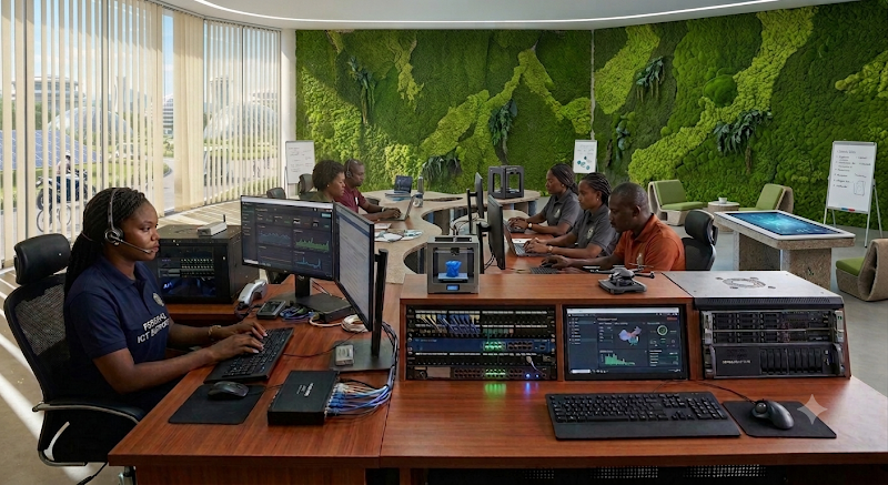 An ICT support officer at a workstation
