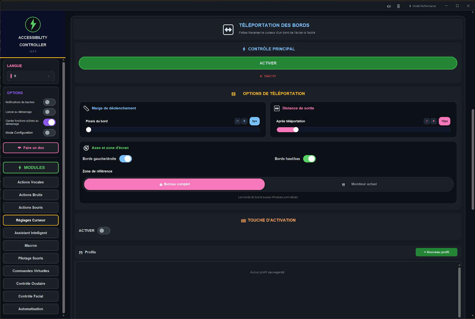 Accessibility Controller - téléportation du curseur entre les bords de l'écran