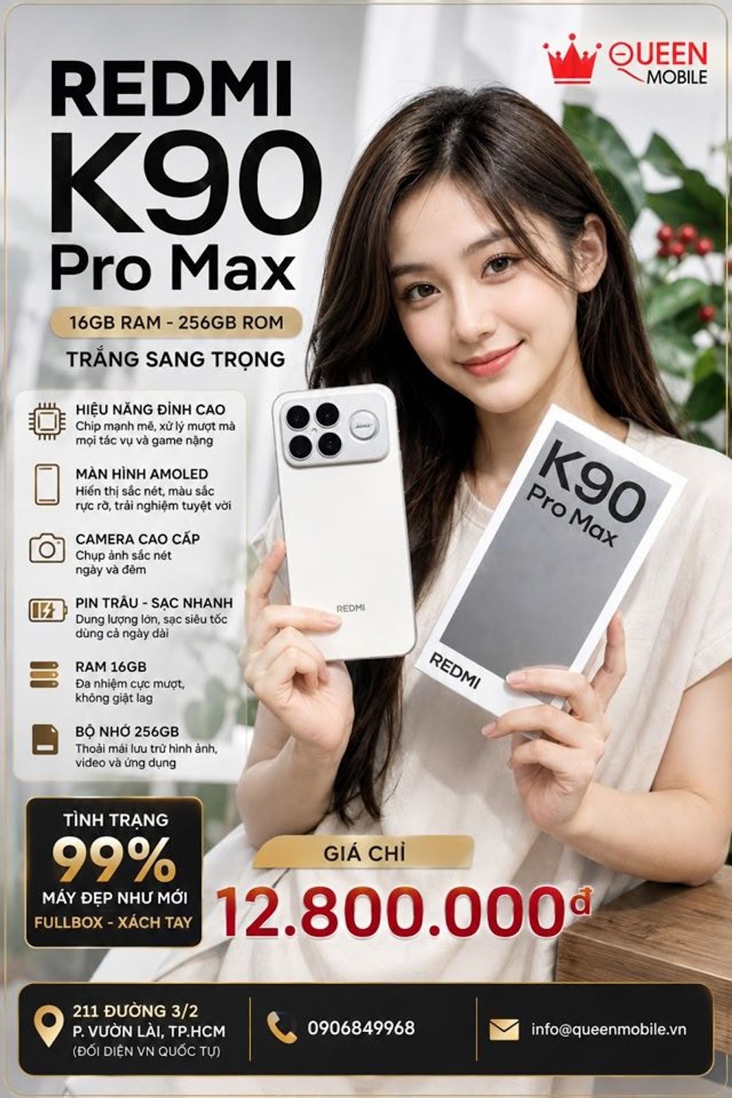 Redmi K90 Pro Max 16GB/256GB Trắng Fullbox Xách Tay – Hiệu năng đỉnh, thiết kế sang, giá cực tốt