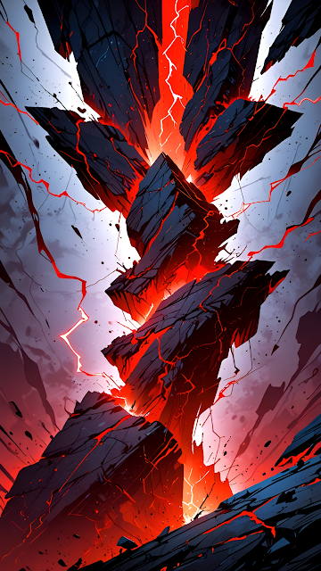 Explosive Lava Cracks Abstract Dark Rock Energy Art - Free mobile Wallpaper
