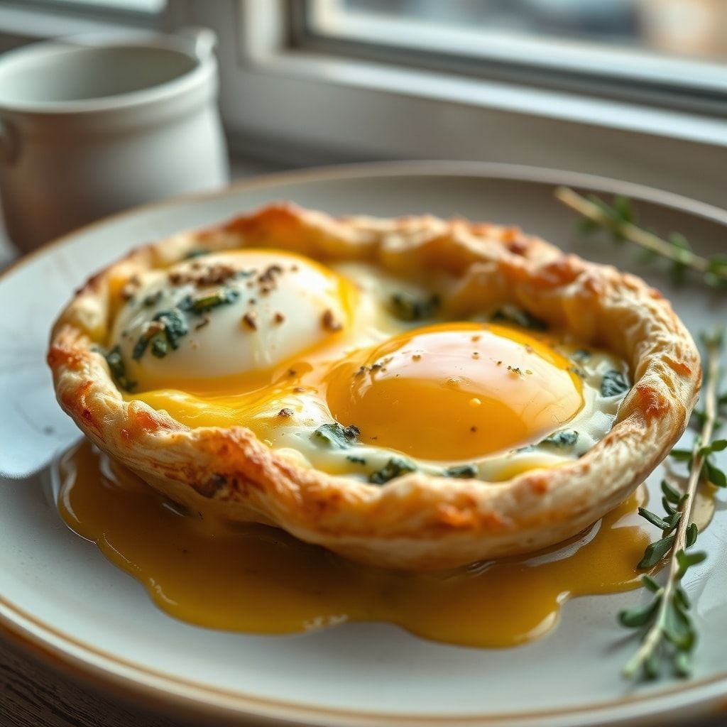 Baked Eggs in Puff Pastry with Creamy Spinach Filling – Easy Brunch Star