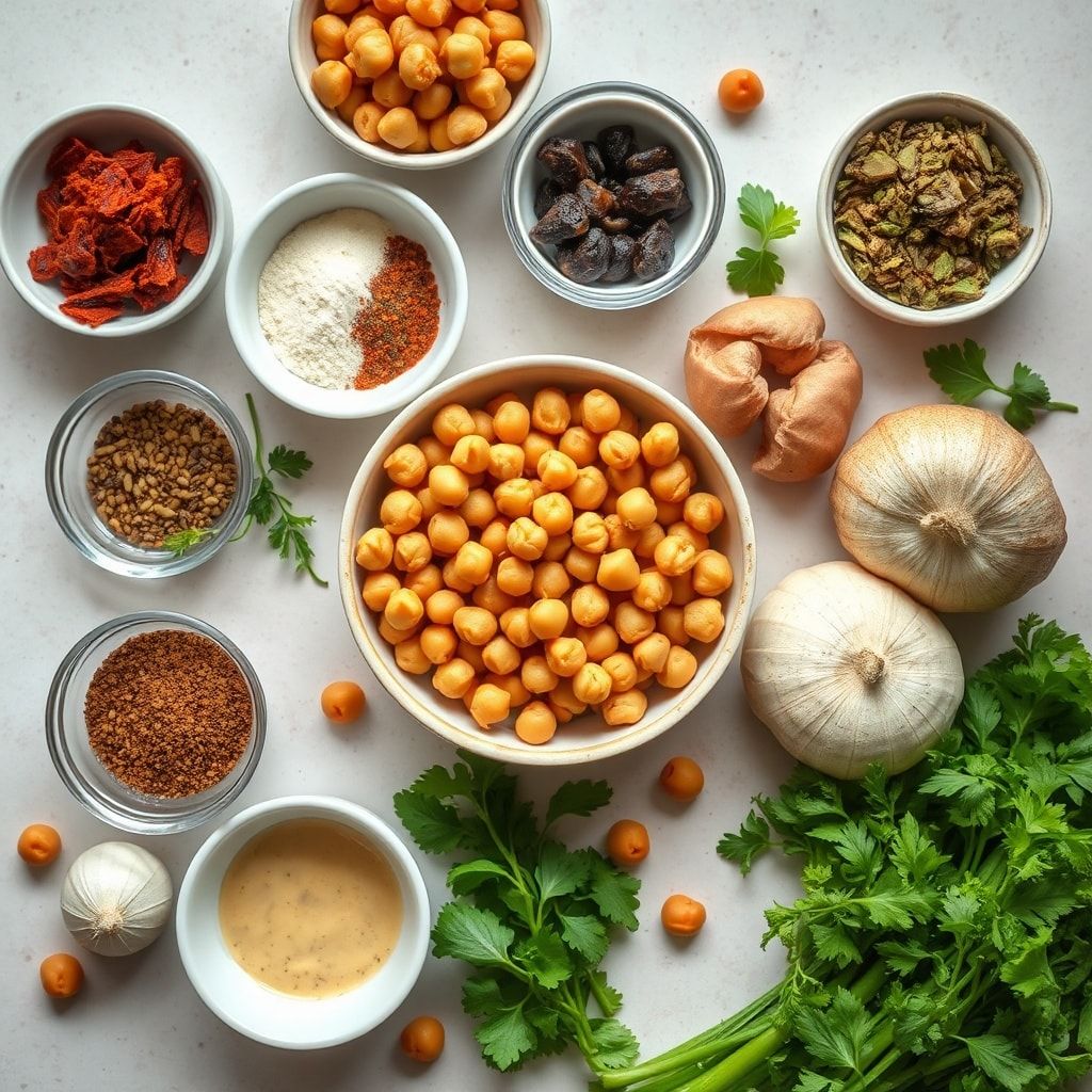 Ingredients for Creamy Sun-Dried Tomato Chickpeas for Easy Vegan Dinner – 30-Minute One-Pan Comfort