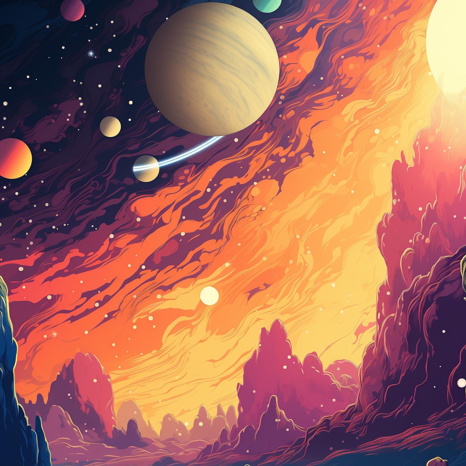Download Cosmic Alien Planet Landscape 2K iPhone