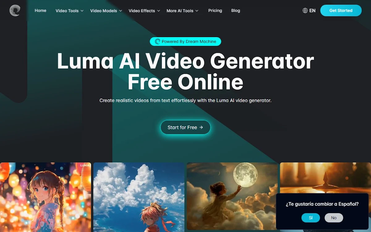 Captura de Luma AI Video Generator Free Online Powered By Dream Machine