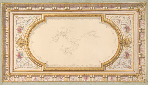 Design for a ceiling with ribbon bearing putti 19th Century