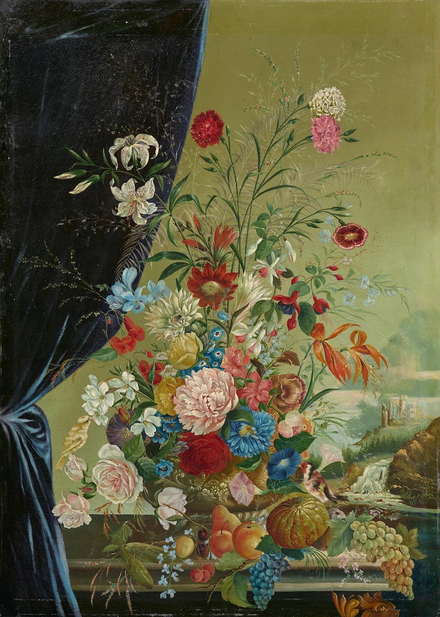 Opulent Flower Still Life with Birds 19th century