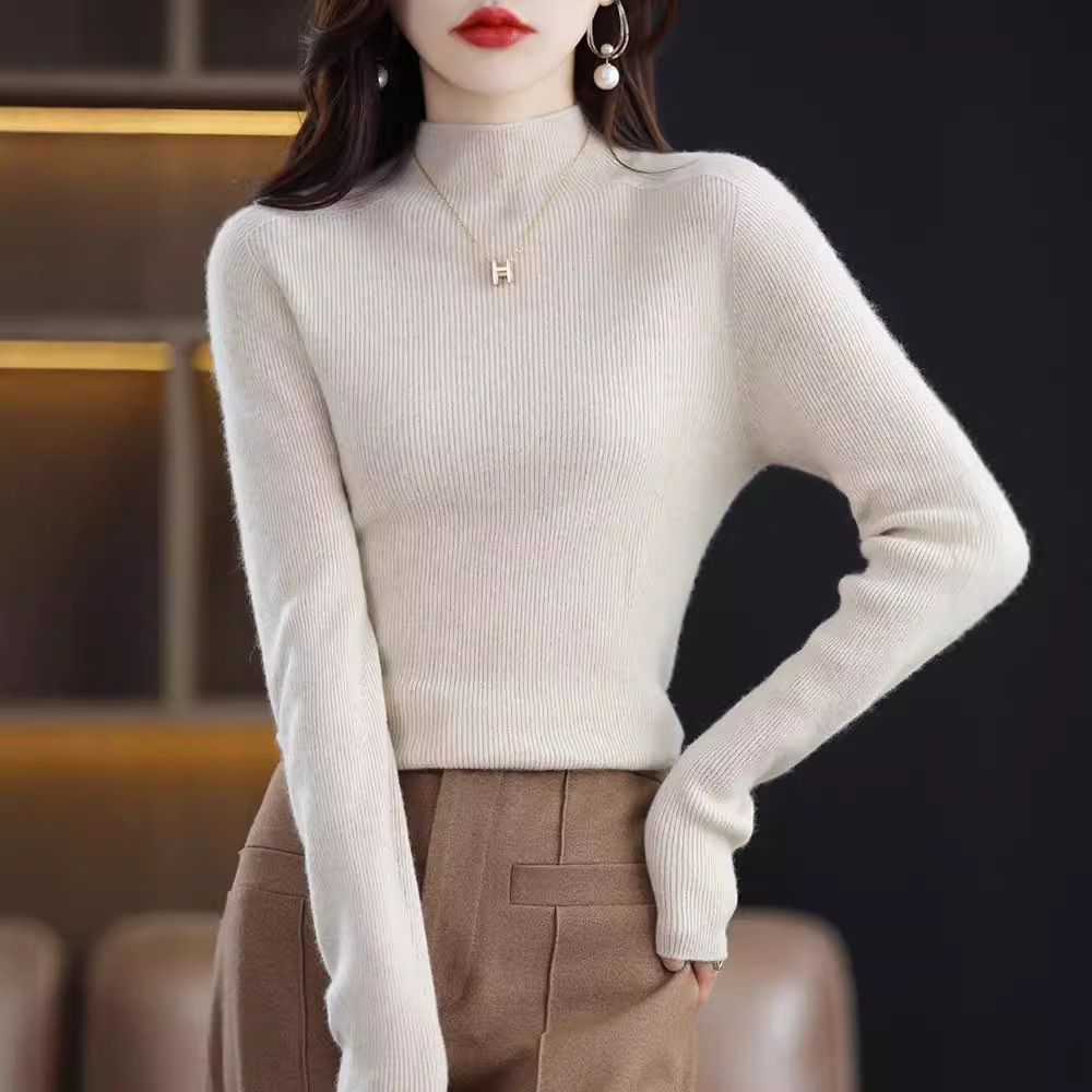 Women's Knit Sweater with Stand-Up Collar, Seamless