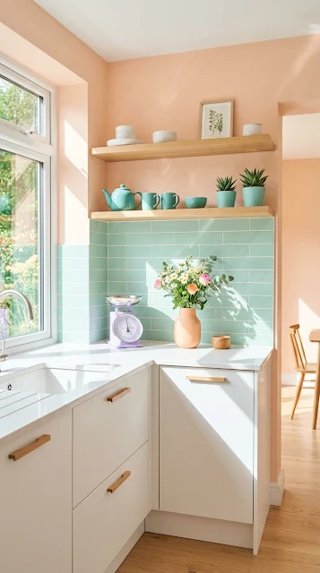 Minimalist Kitchen Interior with Pastel Colors and Scandinavian Design