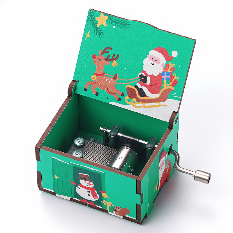 Decorative wooden music box with Christmas design