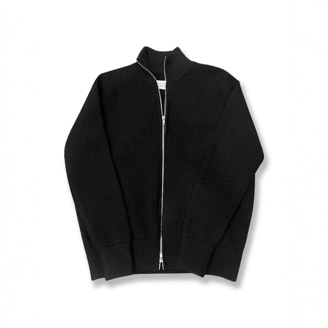 Unisex cardigan with turtleneck and double zipper