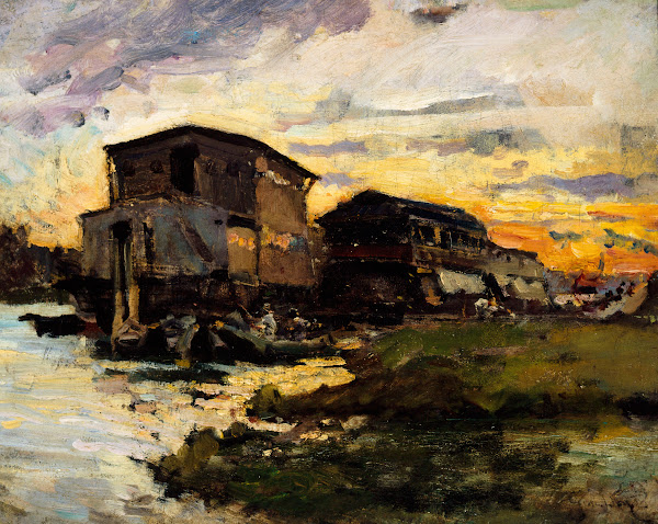 Bateau lavoir sur la Seine aux environs de Paris 1880