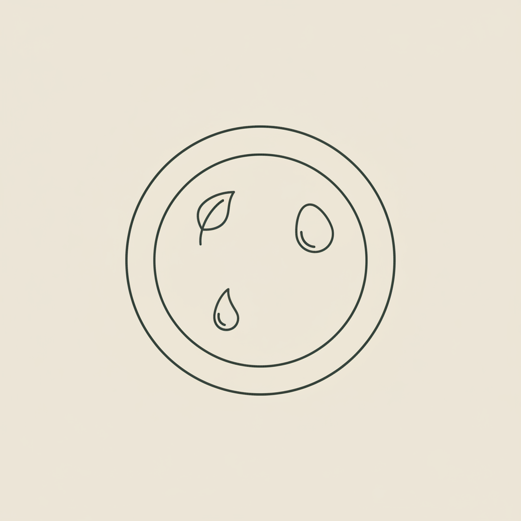 Minimal line-art plate with egg, leaf, and water droplet on beige background, vector illustration for a 24 hour fast article.