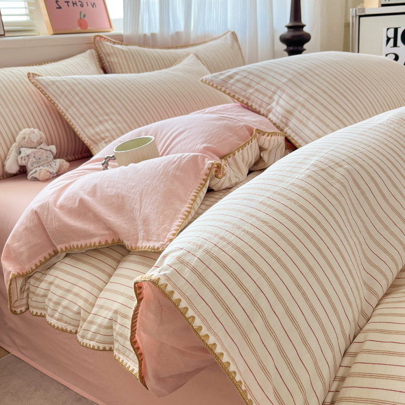 Washable Cotton Bed Linen Set, Striped
