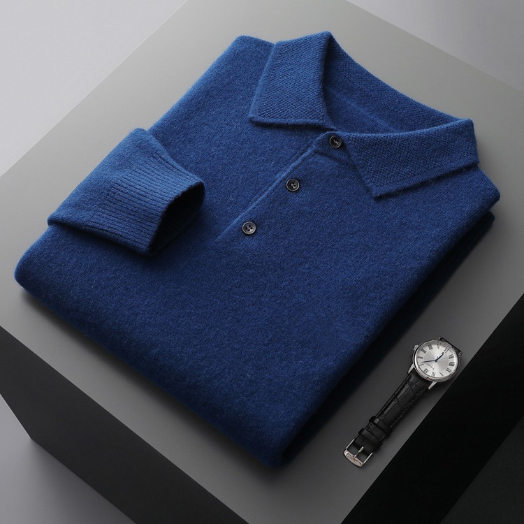 Men's sweater, polo collar, wool-cashmere, business