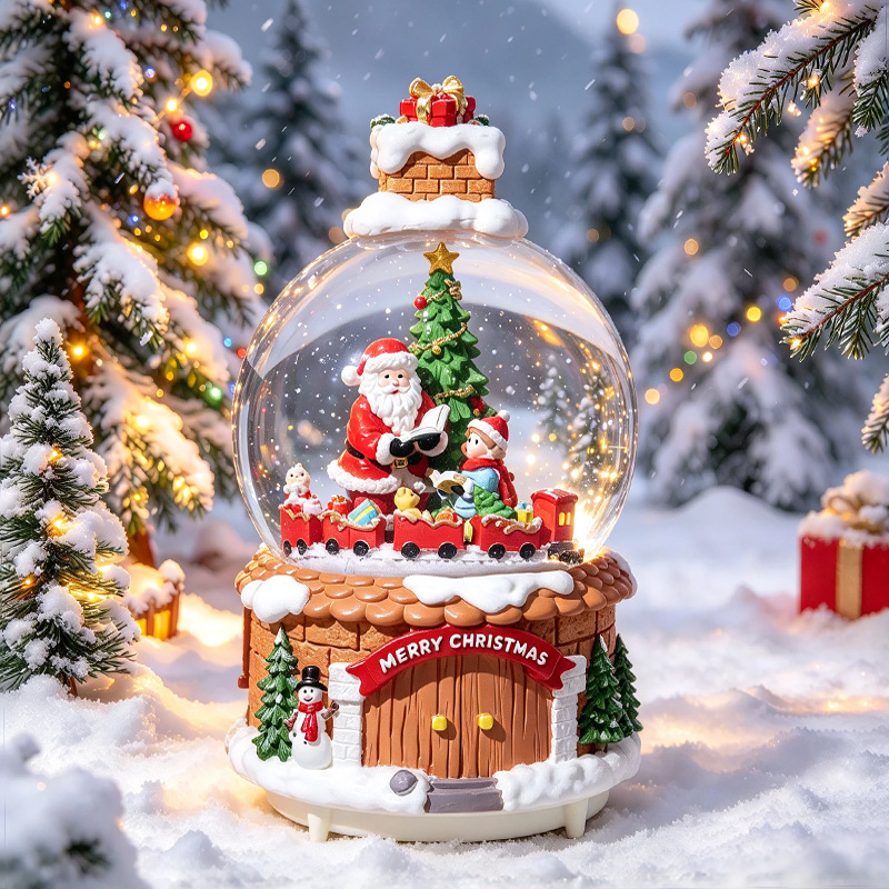 Weihnachtliche Schneekugel mit Musik, Licht und Schneefall