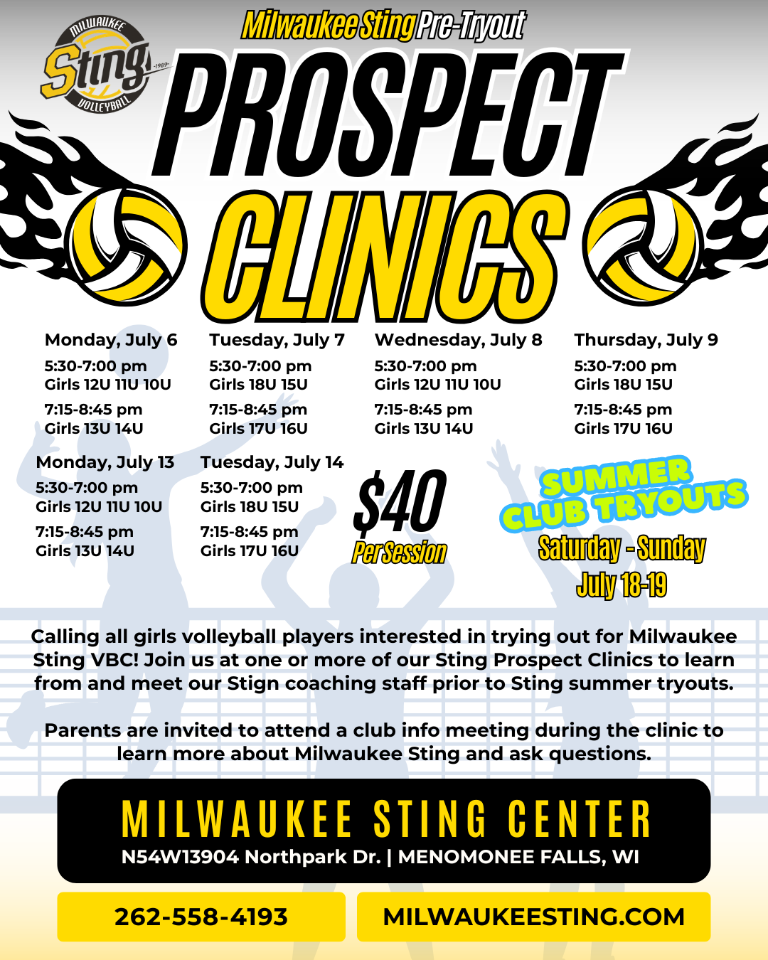 Milwaukee Sting Prospect Clinics flyer