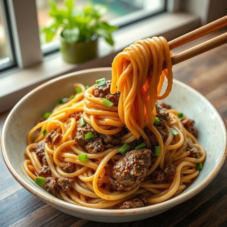 Savory Mongolian Ground Beef Noodles Ready in 30 Minutes - Quick Homemade Comfort