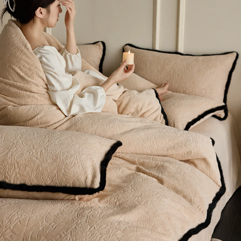 Fleece Bedding, 4-piece, Flower Pattern, Winter