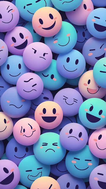 Colorful 3D Emoji Faces in Gradient Pastels - Free mobile Wallpaper