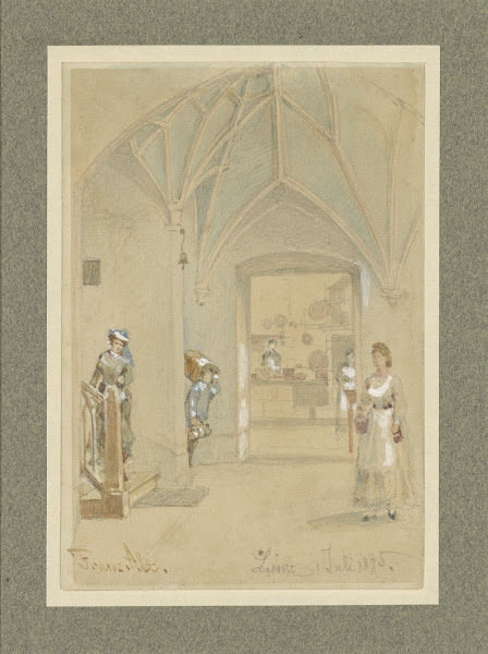 Gang van een Gasthaus met doorkijk in de keuken 1875