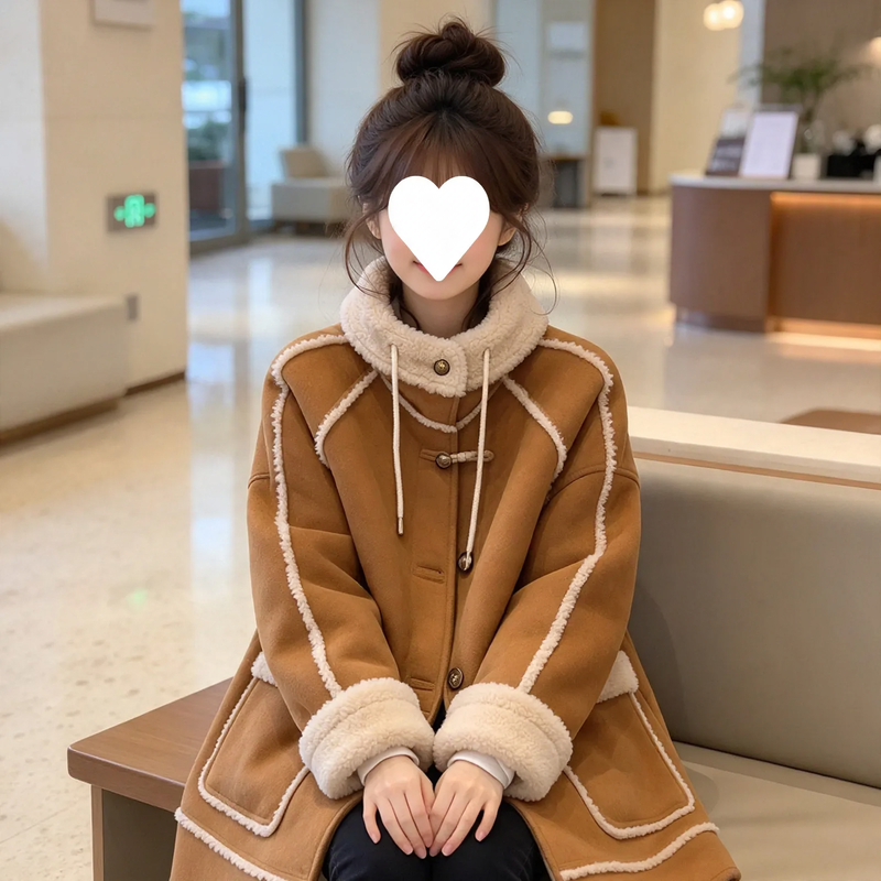 Women's faux suede coat with lambswool lining