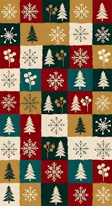 Festive Folk Pattern Christmas Trees Snowflakes Repeat