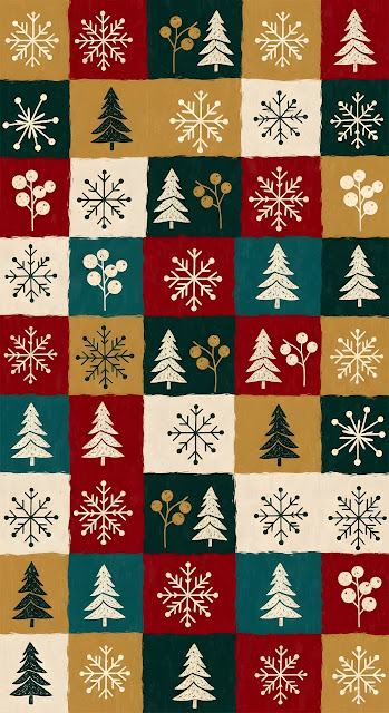 Festive Folk Pattern Christmas Trees Snowflakes Repeat - Free mobile Wallpaper