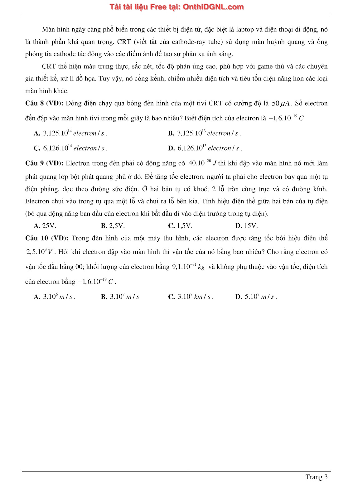 300 bài tập môn Vật Lý - Ôn thi ĐGNL ĐHQG TPHCM Phần 16