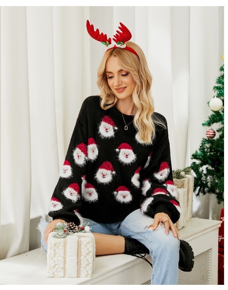 Women's Christmas Sweater with Santa Claus Motif