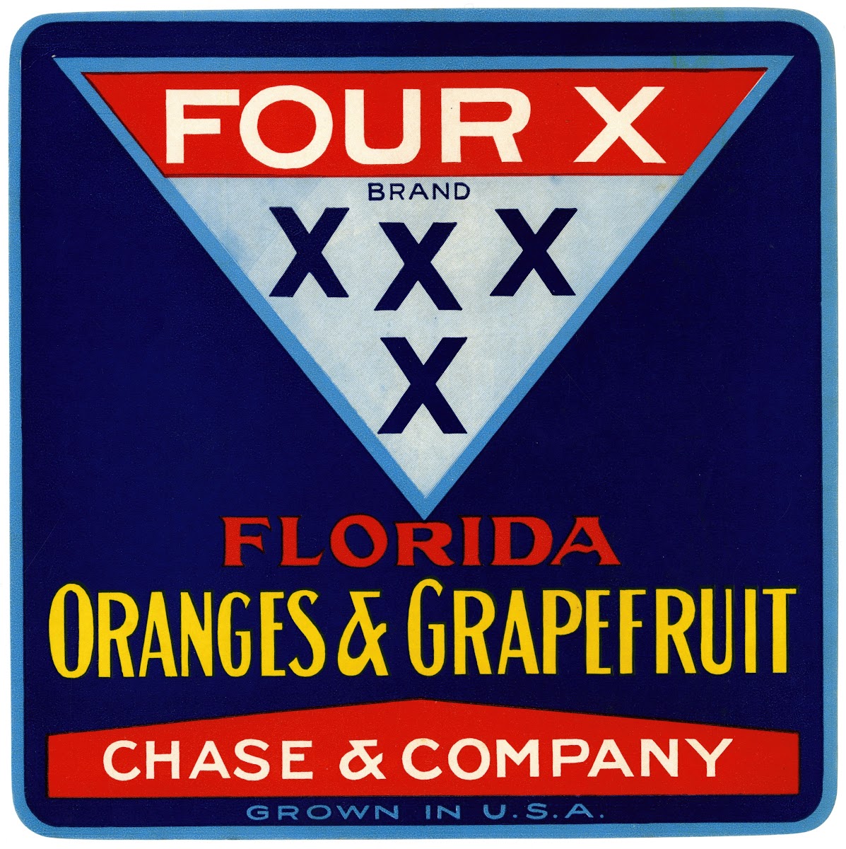 Four X Brand Florida Oranges and Grapefruit Label 1930 1950
